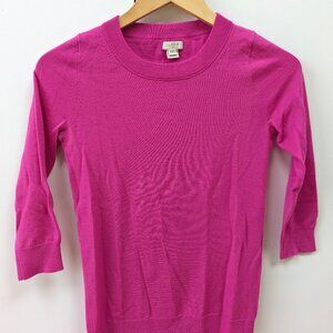 J Crew Magenta 100% Merino Wool fitted crew neck sweater 3/4 sleeves, XXS
